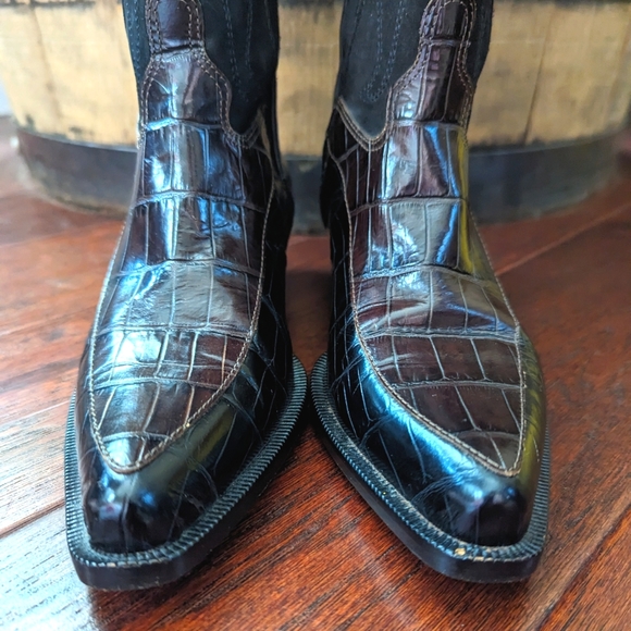 Donald J Pliner Western Couture Collection Black & Brown Cowboy Boots WomenSz 6 - Picture 11 of 17